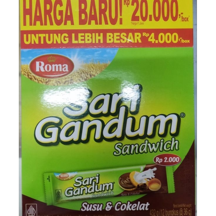 

Model Baru ROMA SARI GANDUM COKLAT BOX [ 12x39 GR ]