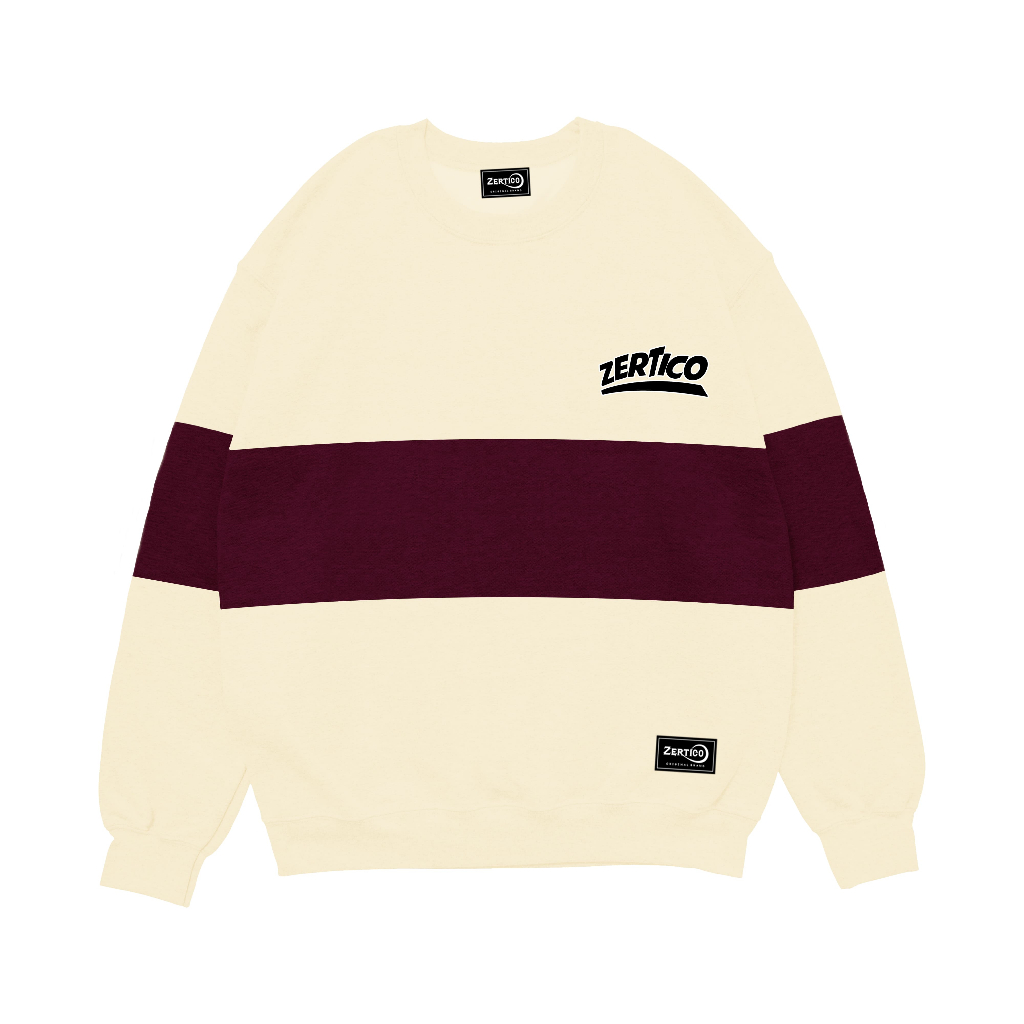 ZERTICO Sweater Crewneck Kombinasi Burgundy - Cream Pria Wanita Premium Quality Distro Terlaris