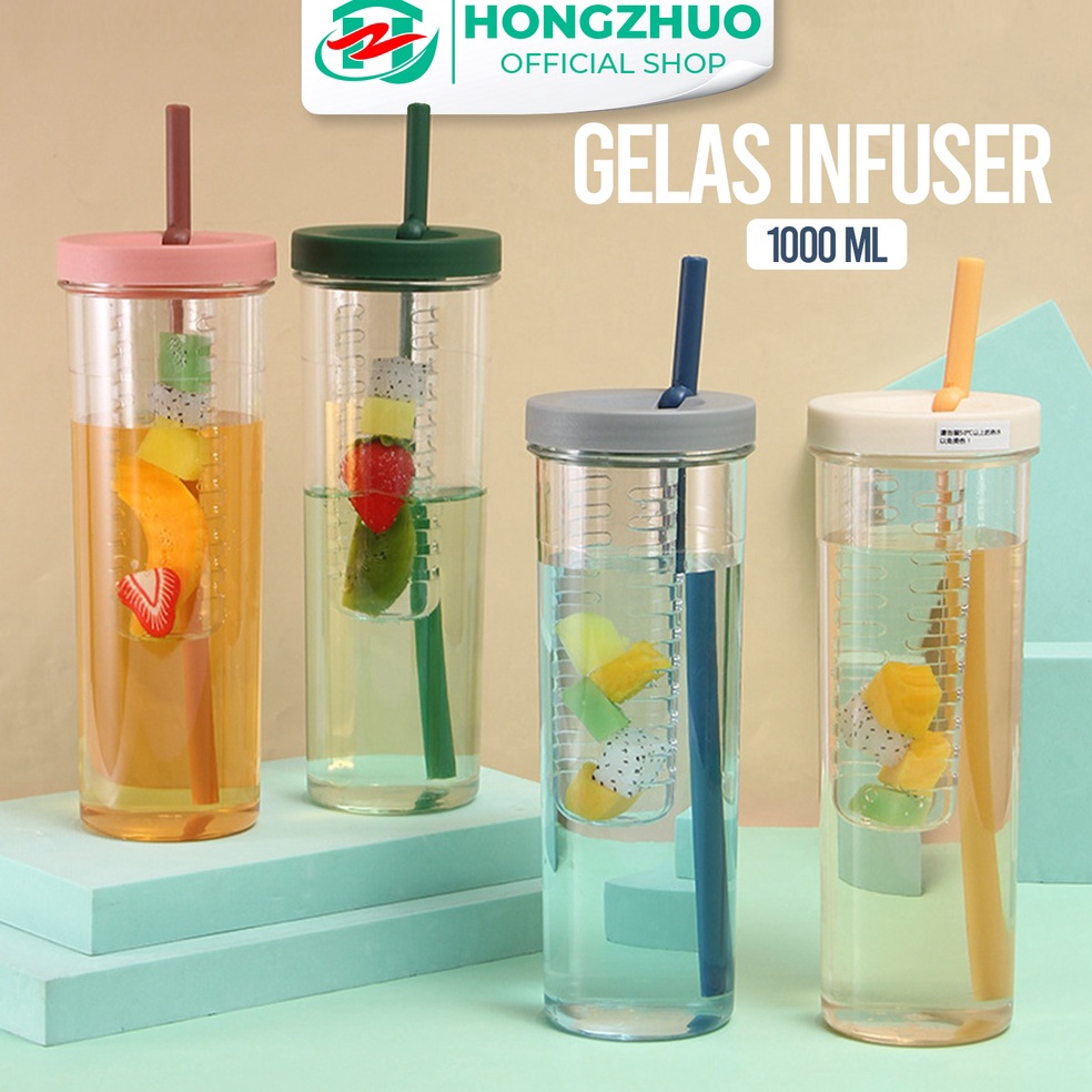 Cuma hari ini Hongzhuo Botol Minum Transparan Infused Water Botol Minum Sedotan Lipat Botol Minum Bu