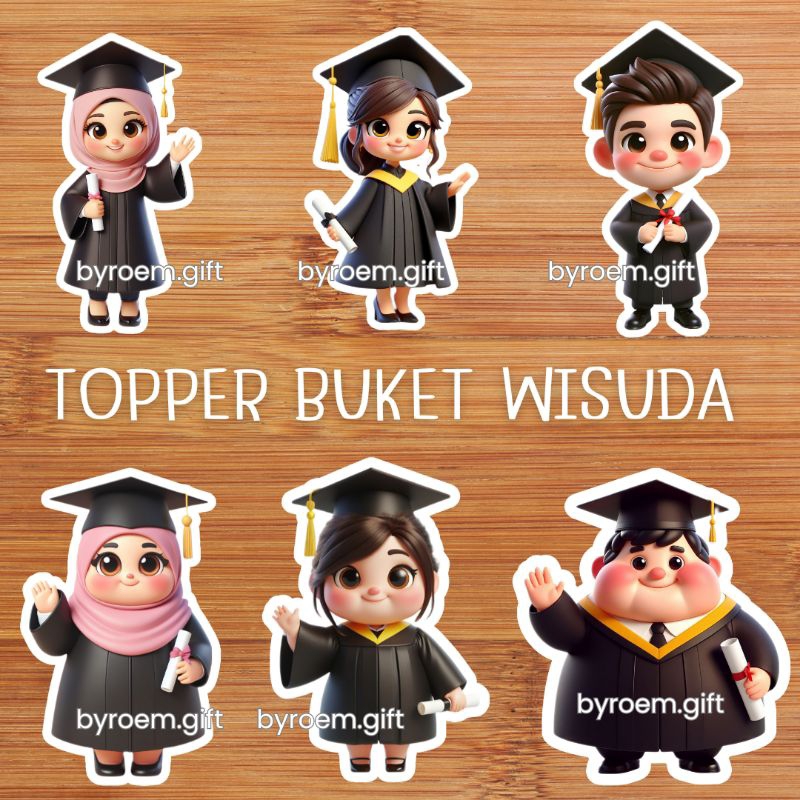 TOPPER BUKET dan KUE CAKE SNACK TOWER GAMBAR ORANG WISUDA