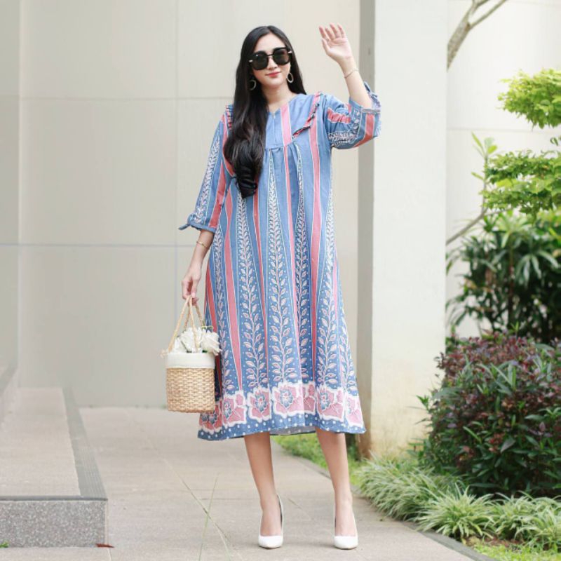 Dress Wanita Kekinian Midi Dress Korean Style Daster Batik Busui