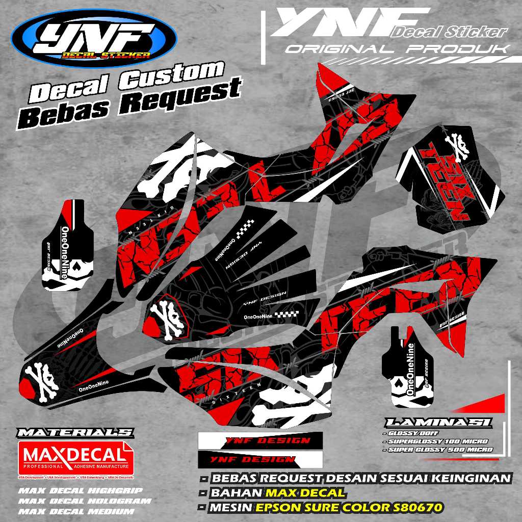 DECAL HONDA CRF 150L MOTIF SIX TEN HITAM MERAH