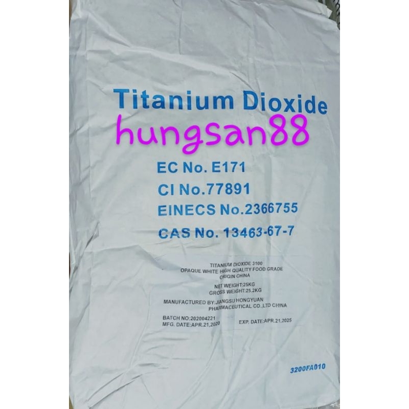 

(CARGO) Titanium Dioxide per sak 25 kg, Pewarna / Pemutih makanan (Food Grade) Kualitas Premium Origin. KHUSUS DG CARGO.