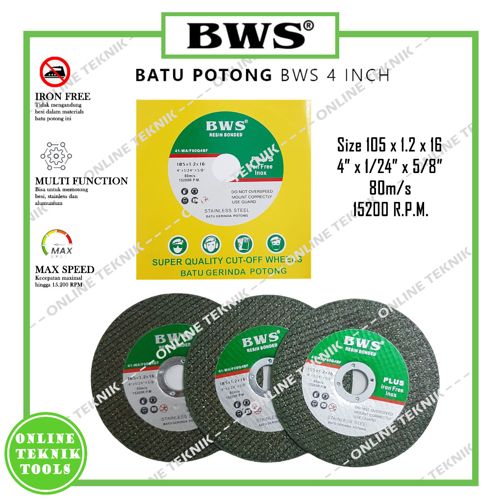 BWS Mata Gerinda Potong 4" / Batu Gerinda Potong BWS 4 Inch - Mata Gurinda Potong BWS 4" x 1.2mm Hij