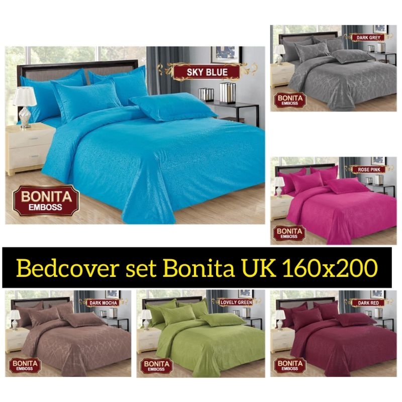 Bedcover set Bonita polos embos UK 160x200x22cm / Bed Cover Bonita Queen