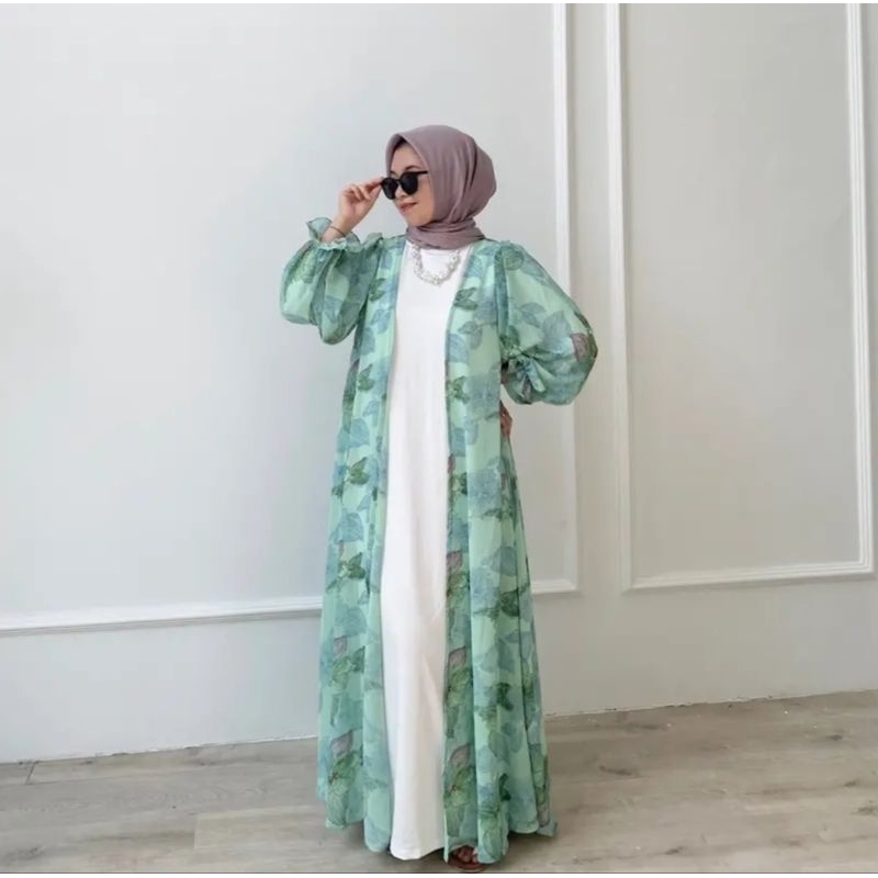 (PROMO) BISA BIG SIZE GAMIS 2 IN 1 NARA OUTER// OUTER CERUTY BABYDOLL MOTIF BUNGA BESAR// SUDAH TERM