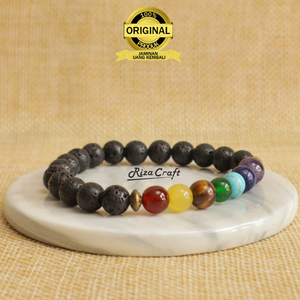 Gelang Batu 7 Chakra Cakra Lava Stone Rock Diffuser ASLI Alam Natural untuk Yoga Meditasi Natural by