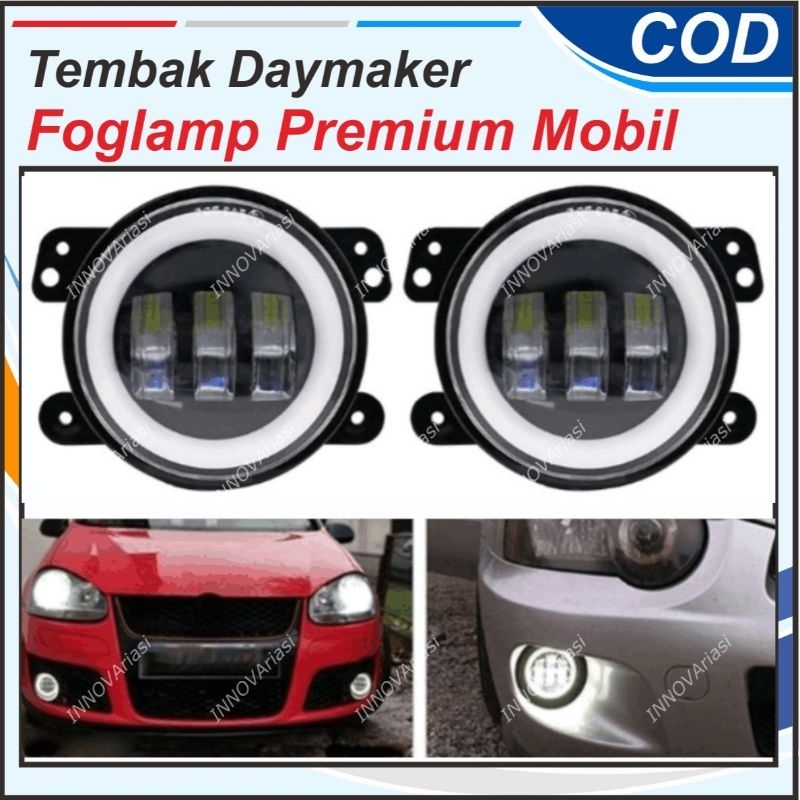 LAMPU TEMBAK KABUT FOGLAMP ANGEL EYE MOBIL 3 MATA LED DAYMAKER 2 FUNGSI 2 WARNA DRL LAMPU KOTA + SEN