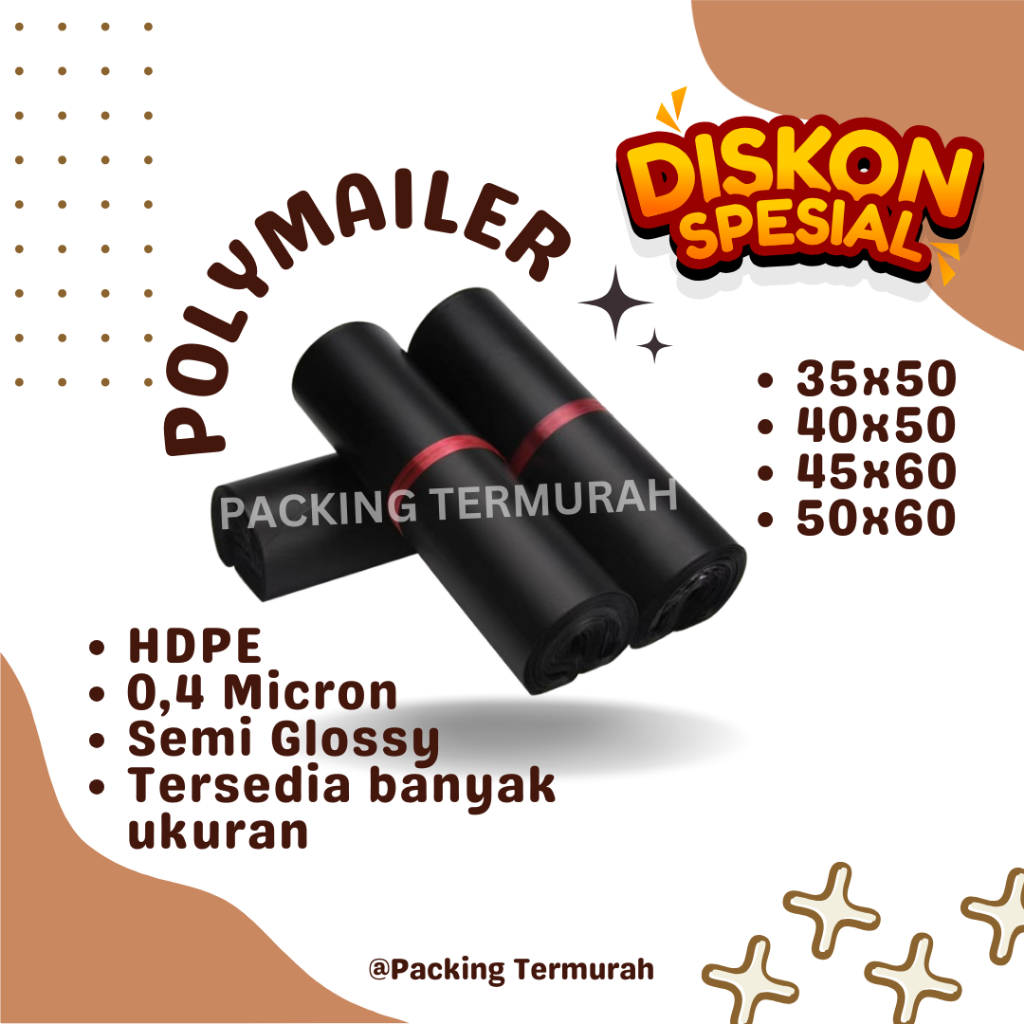 

POLYMAILER PLASTIK PACKING POLYMAILER HITAM ISI 50 PCS / 100 PCS 35x50 40x50 45X60 50x60