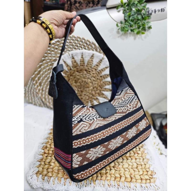TERCINTA TOTE BAG TENUN, TOTE BAG ETNIK, TAS TENUN, TAS ETNIK, TAS KULIT ASLI