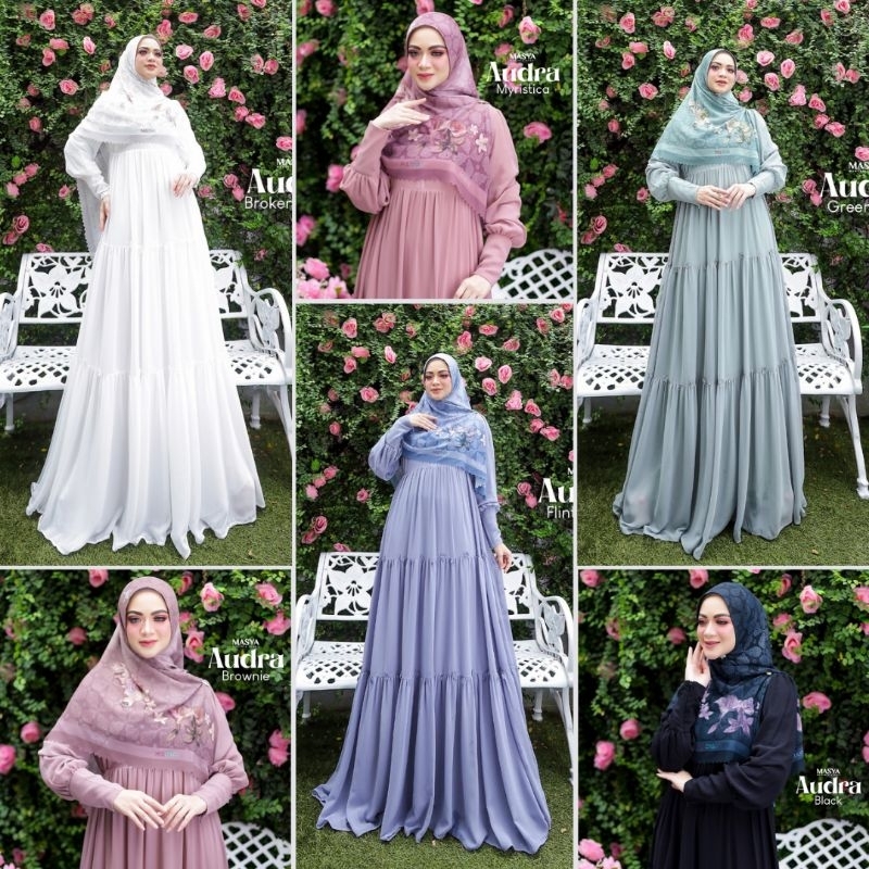 Set Gamis Dress Ceruty Babydoll Printing Premium Syari Putih Broken White - Hitam Black - Pink - Cok