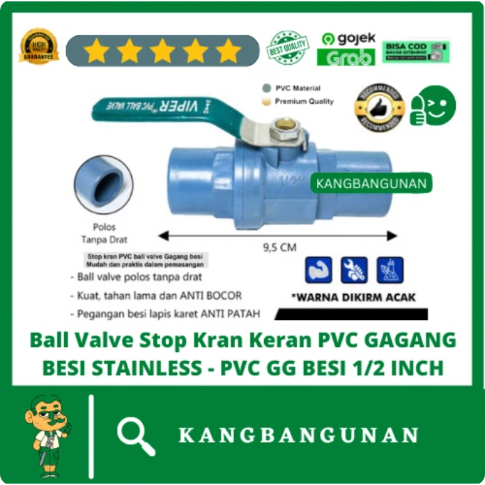 Stop kran Ball Valve gagang besi stainless 1/2 inch fitting pipa keran