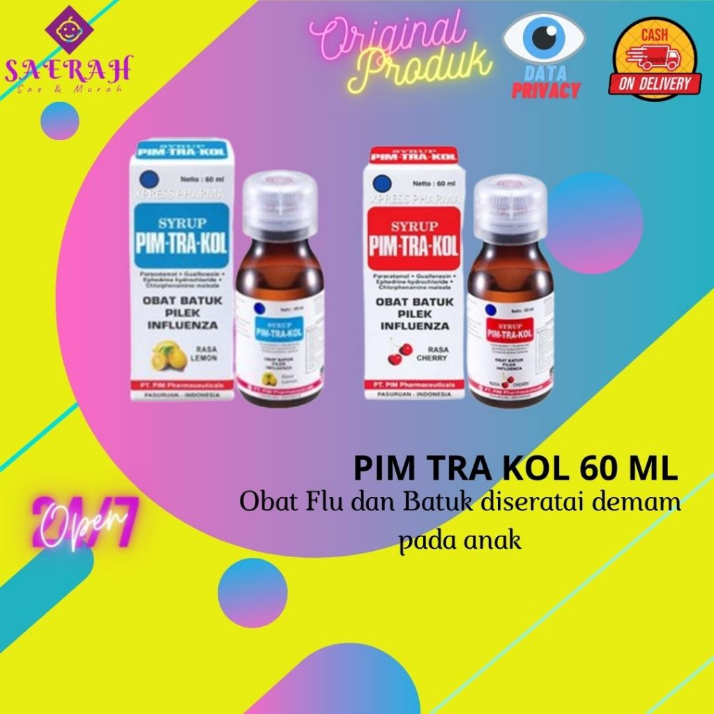 ❤Alesha❤ Pimtrakol Sirup 60 ml | Pimtrakol Cherry | Pimtrakol Lemon | Obat Bapil anak | Batuk Pilek