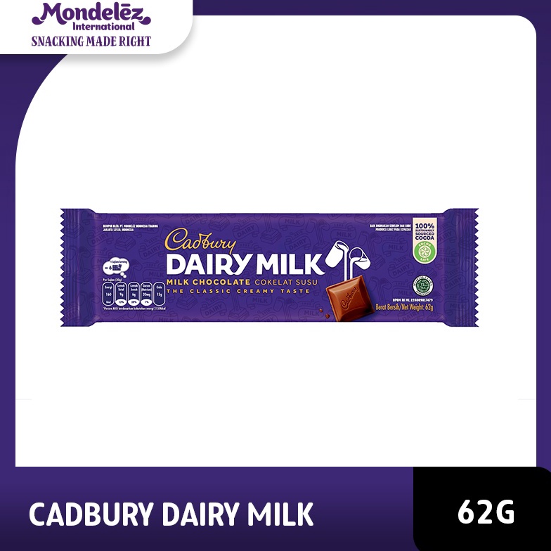 

[✭B80>] Cadbury Dairy Milk Chocolate Original Regular 62g, coklat dengan susu untuk Camilan [178]