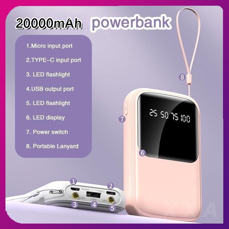 【Tersedia pada pesawat terbang】Powerbank 20000mAh mini Fast Charging 4 In 1 Robot 2.4A 3 Output 2 In