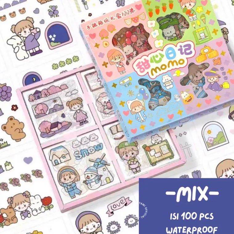 

9AH BOP STIKER MOMO RAINBOW 4 WARNA ISI 100 LEMBAR / BOX WATERPROOF PET STICKER LUCU VIRAL Ready