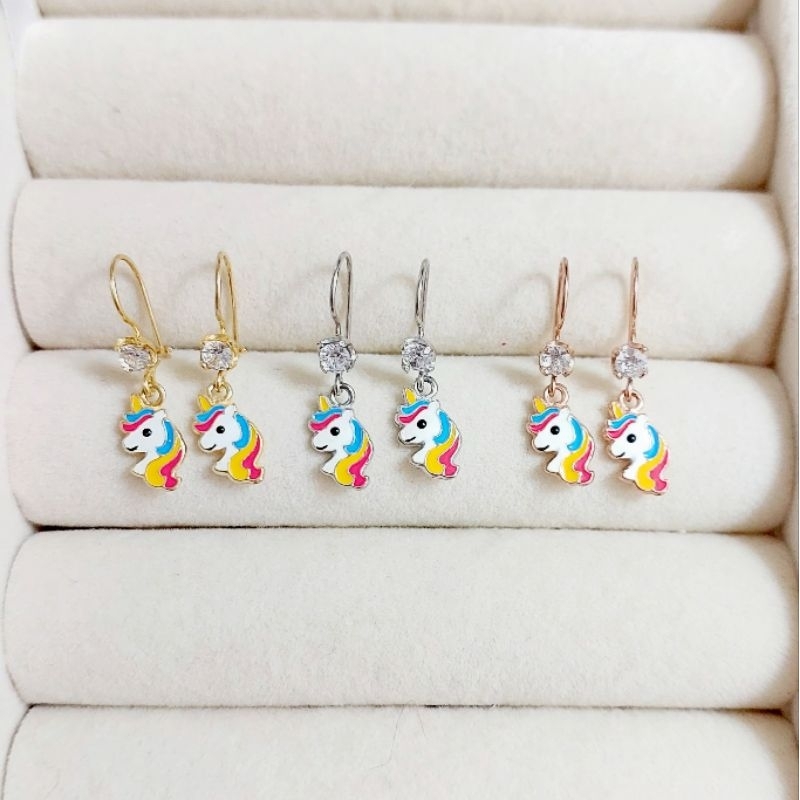 Anting Anak Perak 925 Asli Lapis Emas karakter Unicorn Kuda Rainbow