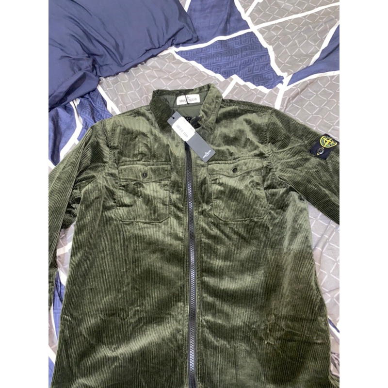 Stone island junior overshirt corduroy green olive new