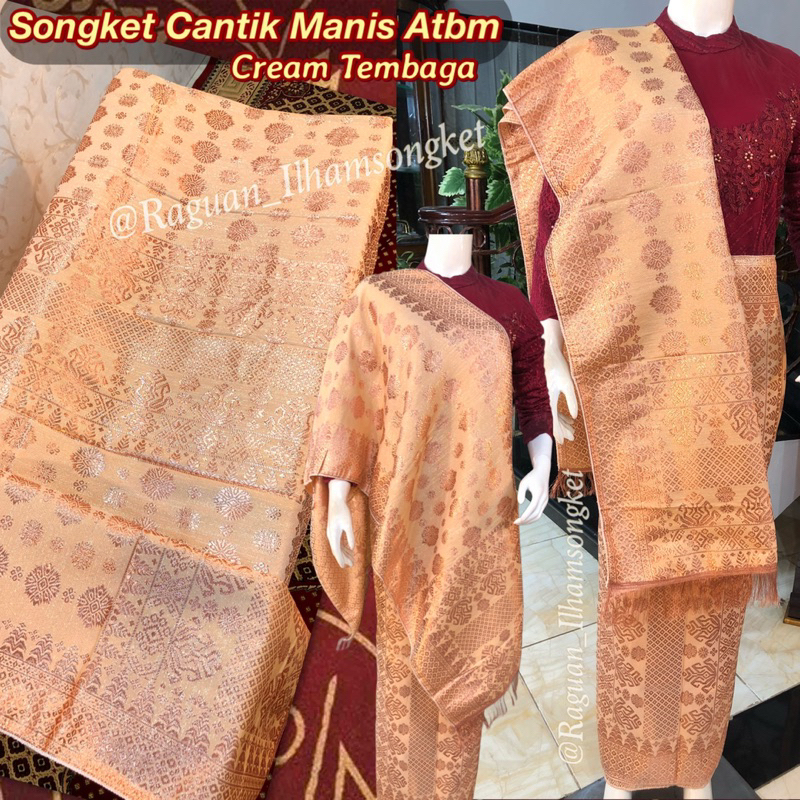 Songket Tenun Atbm Cantik Manis Tembaga [Warna Cream Tembaga] songket Tenun Mesin palembang / Songke
