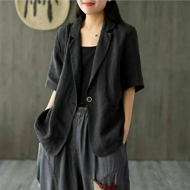 murah` blazer lengan pendek jumbo wanita linen ld 100cm sampai 140cm lucinta blazer blazer korea