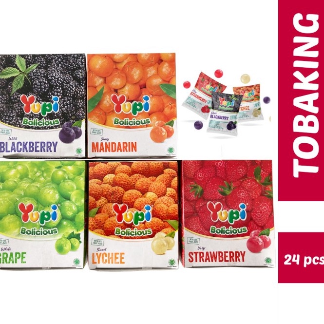 

[⁑X31@] YUPI Bolicious Box isi 24 Leci Strawberry Blackberry Mandarin Grape Kualitas Oke