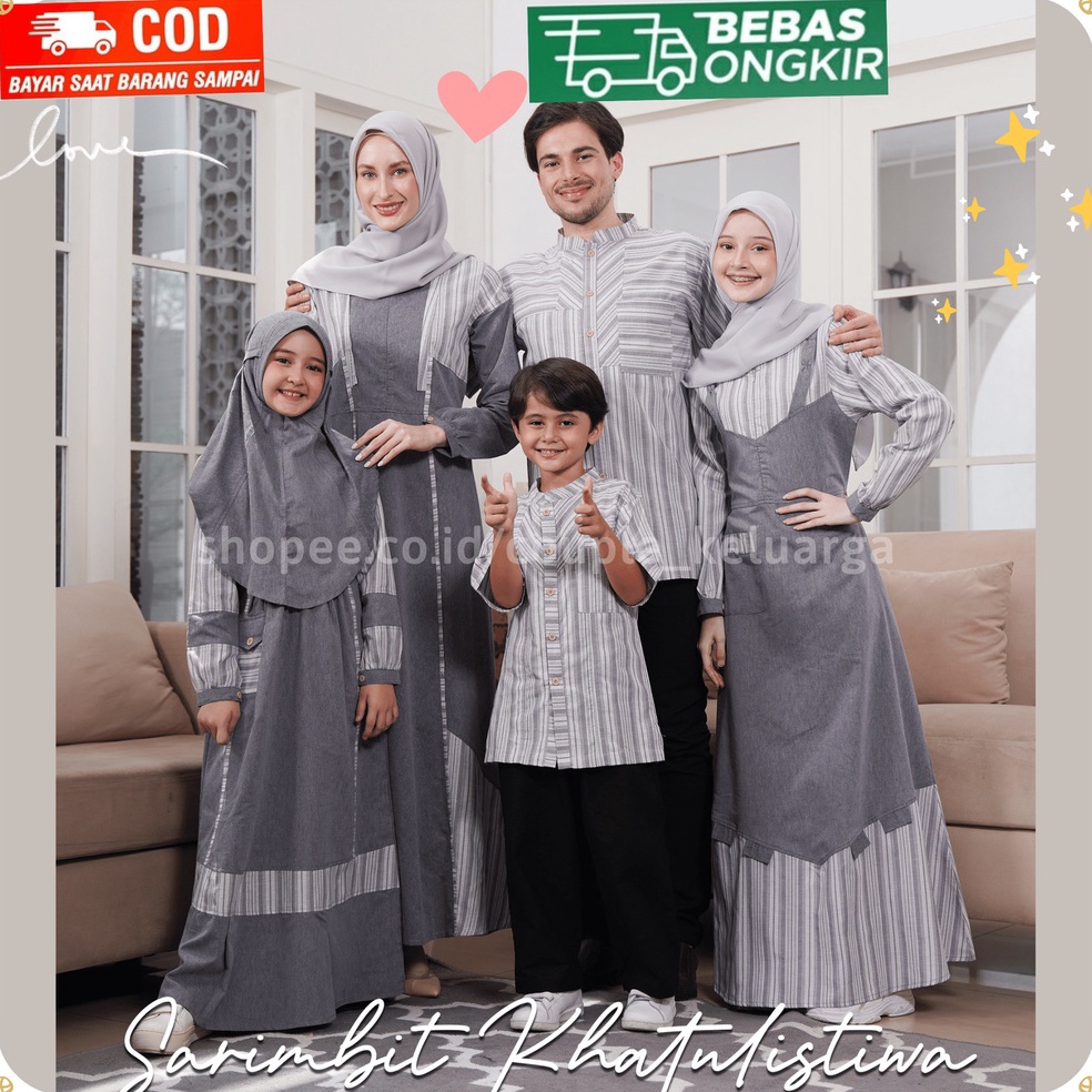 MODEL NRE669 Baju Couple Keluarga Sarimbit Rauna Khatulistiwa Abu Terbaru 2023 Baju Gamis Rauna Sera