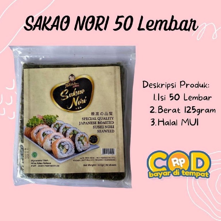 

[I0797] Sakao Yaki Sushi Nori 50 Lembar - Sakao Rumput Laut 1 Pack (50s) - Manjun Seaweed - Nori Sushi Halal 69