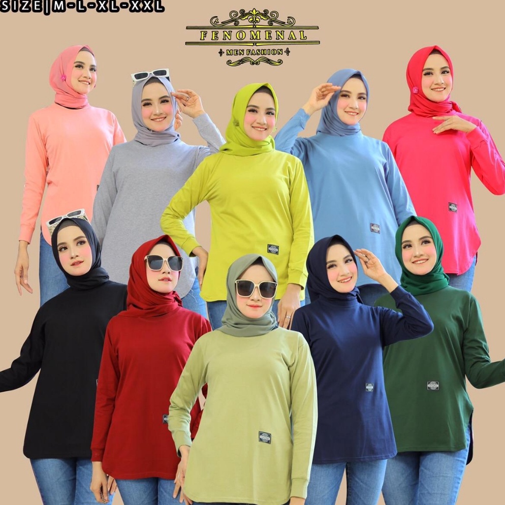 MODEL ANU182 FENOMENAL KAOS POLOS WANITA LENGAN PANJANG SEMI TUNIK BODY OVAL BISA UNTUK SERAGAMAN SI