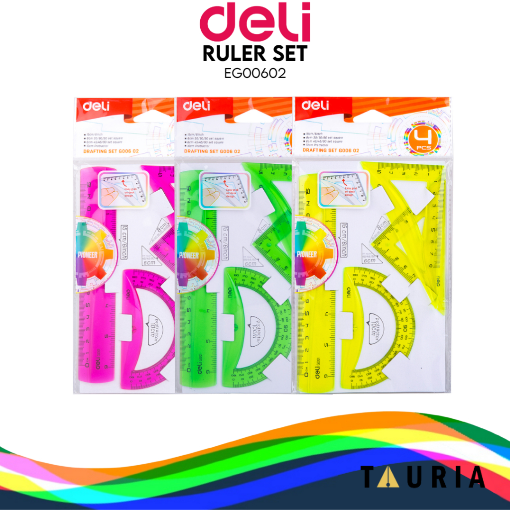 

GARISAN / PENGGARIS SET DELI G00602 (PERSEGI, SEGITIGA, BUSUR)