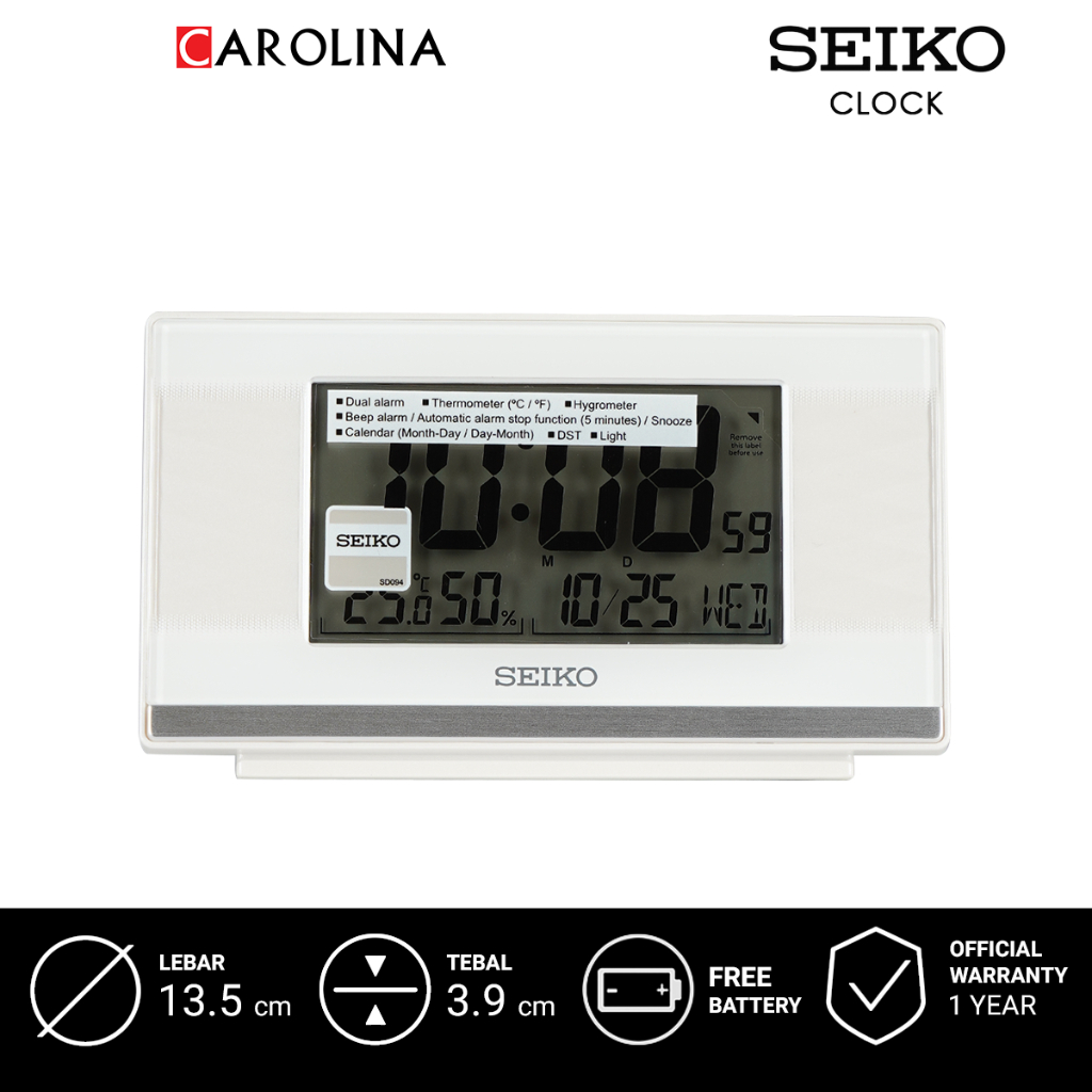 Jam Beker QHL094W SEIKO QHL094W Digital Pearl White Color LCD Dial Thermometer Bedside Alarm Desk Ta