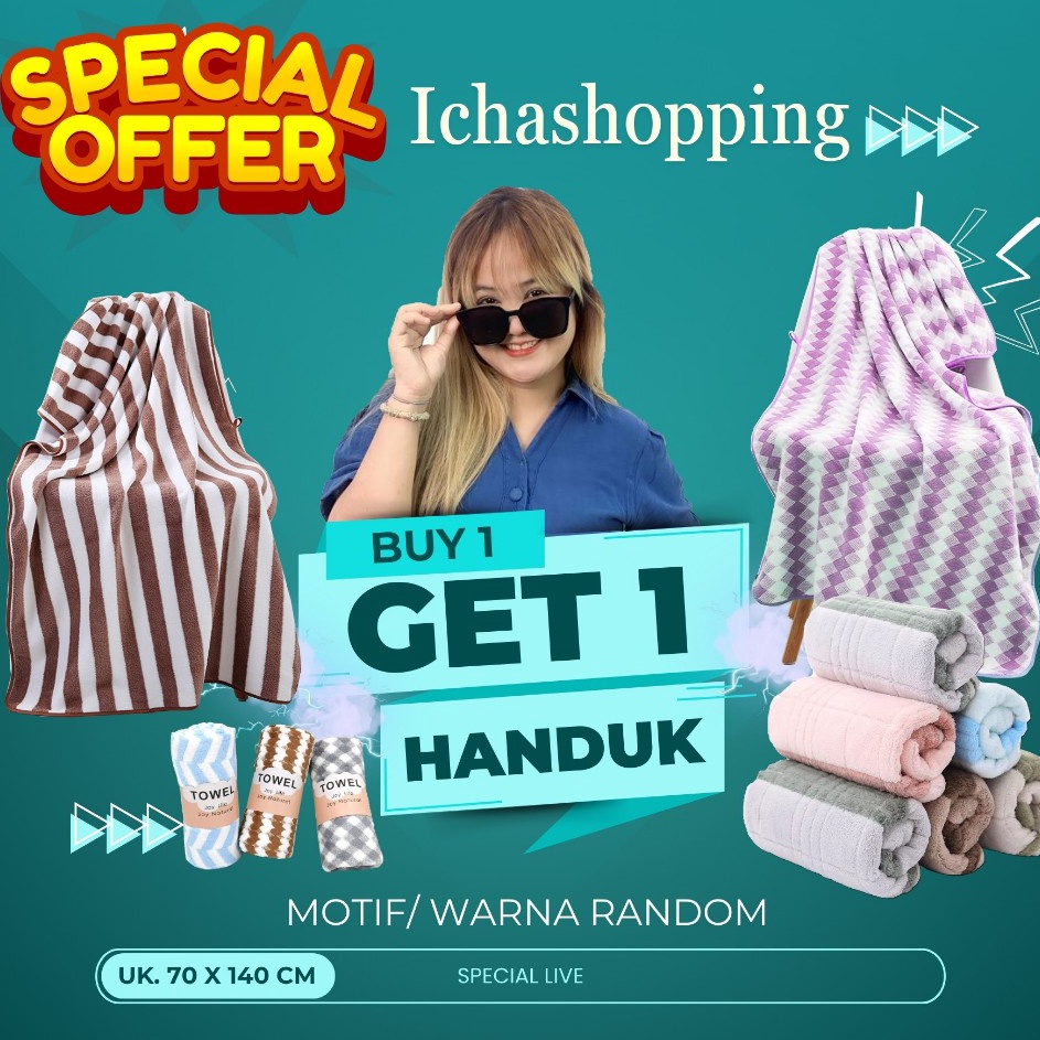 KODE WW447 BUY 1 GET 1 SPECIAL PROMO HANDUK MIRCOFIBER DEWASA UKURAN 70 X 140 - HANDUK DEWASA