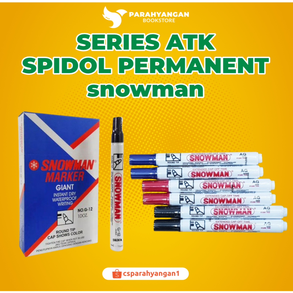 

[ Permanent ] Spidol Snowman Original Permanent Marker AG-12 ( Hitam / Merah / Biru ) – untuk Kertas, Plastik, Karet, Kulit, Logam,