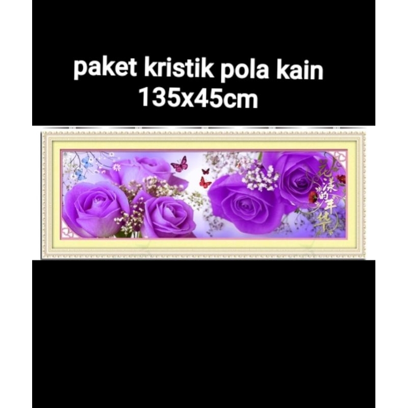 Paket kristik pola kain bunga mawar ungu flower purple roses Premium flower full cross stitch 11ct s