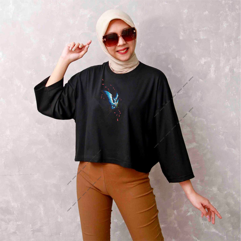 KAOS wanita KUPU KUPU 3 CROP  combed30s terbaru