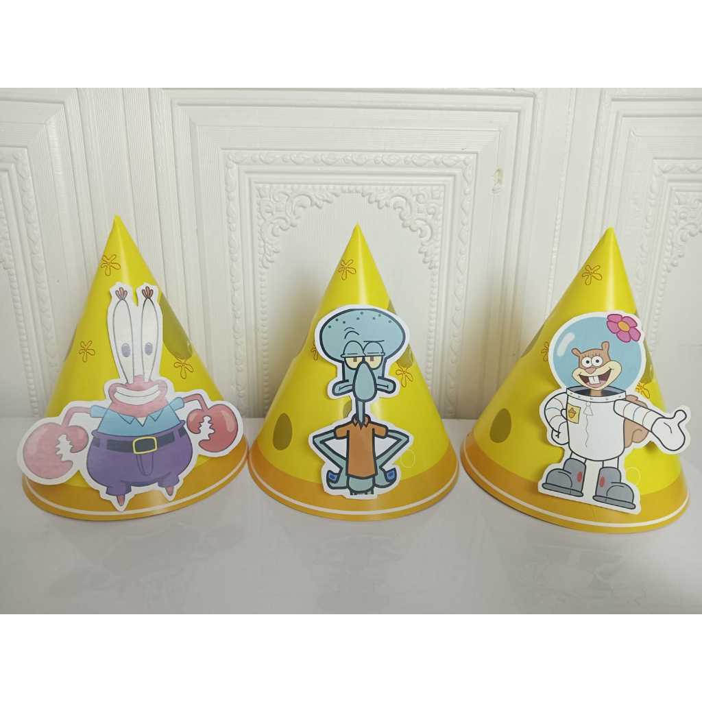 topi kerucut spongebob / topi pop up spongebob /topi ultah spongebob
