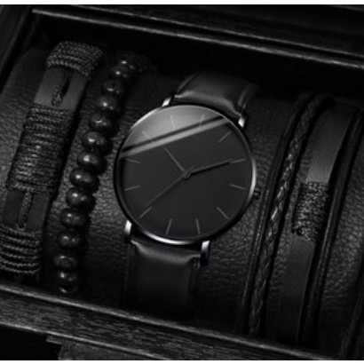 TERLARIS 2PCS JAM TANGAN GAYA BISNIS PRIA JAM TANGAN MEWAH KLASIK ULTRA TIPIS JAM TANGAN PADUAN