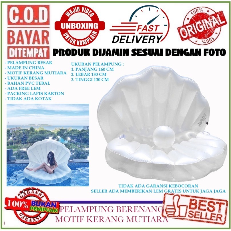 PELAMPUNG RENANG DEWASA / BAN KOLAM RENANG MOTIF KERANG MUTIARA BESAR BAHAN TEBAL