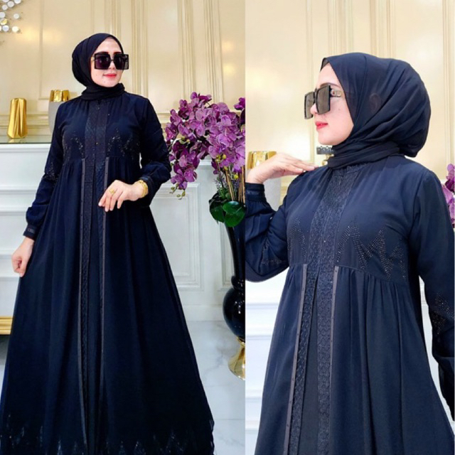 RINA BUSANA - COD - Gamis Abaya Hitam Polos Resleting Depan Lengan Balon