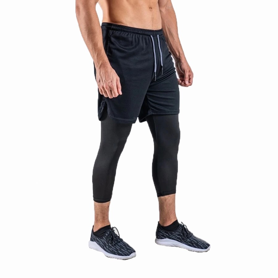 Celana Pendek Legging Manset 3/4 Saku Olahraga Compression Pants Lari Jogging Running Sepakbola Futs