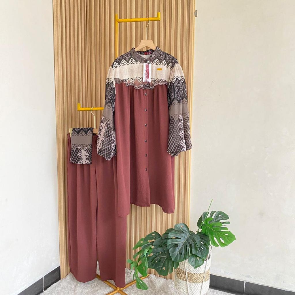 Alya One Set JUMBO LD 125 cm Bahan Ceruty dan Crinkle Airflow Setelan  Free HIJAB (Atasan dan Celana