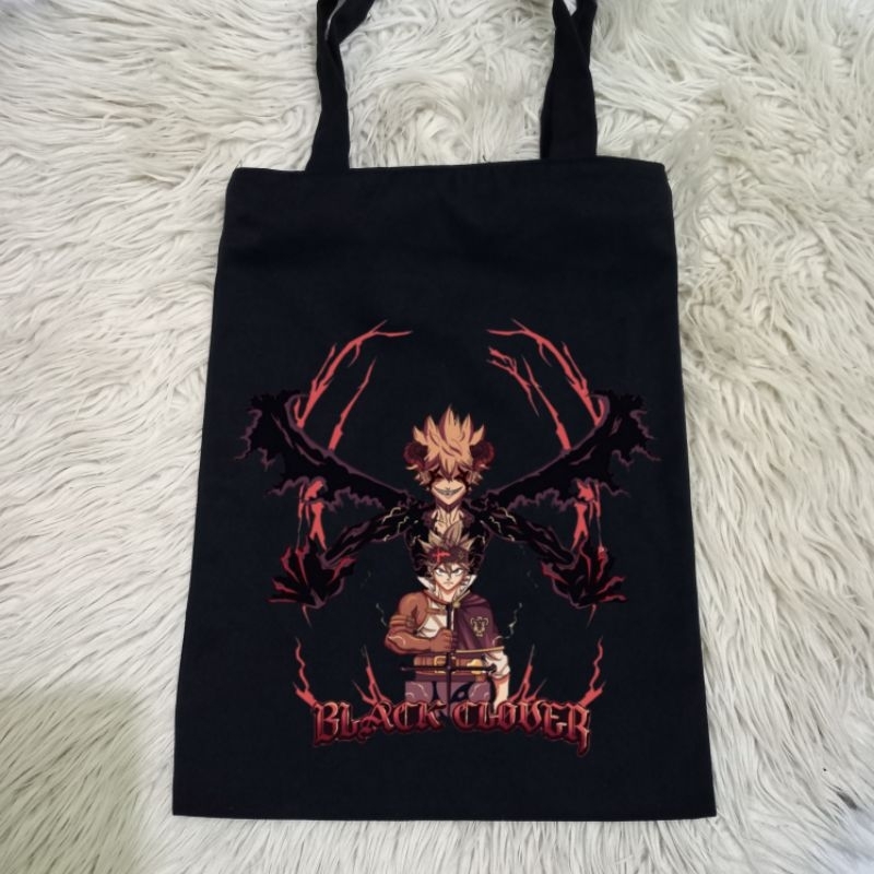 Totebag Hitam Anime Black Clover Tebal 100% Kanvas Premium / Tas Jinjing Hitam Anime Black Clover / 