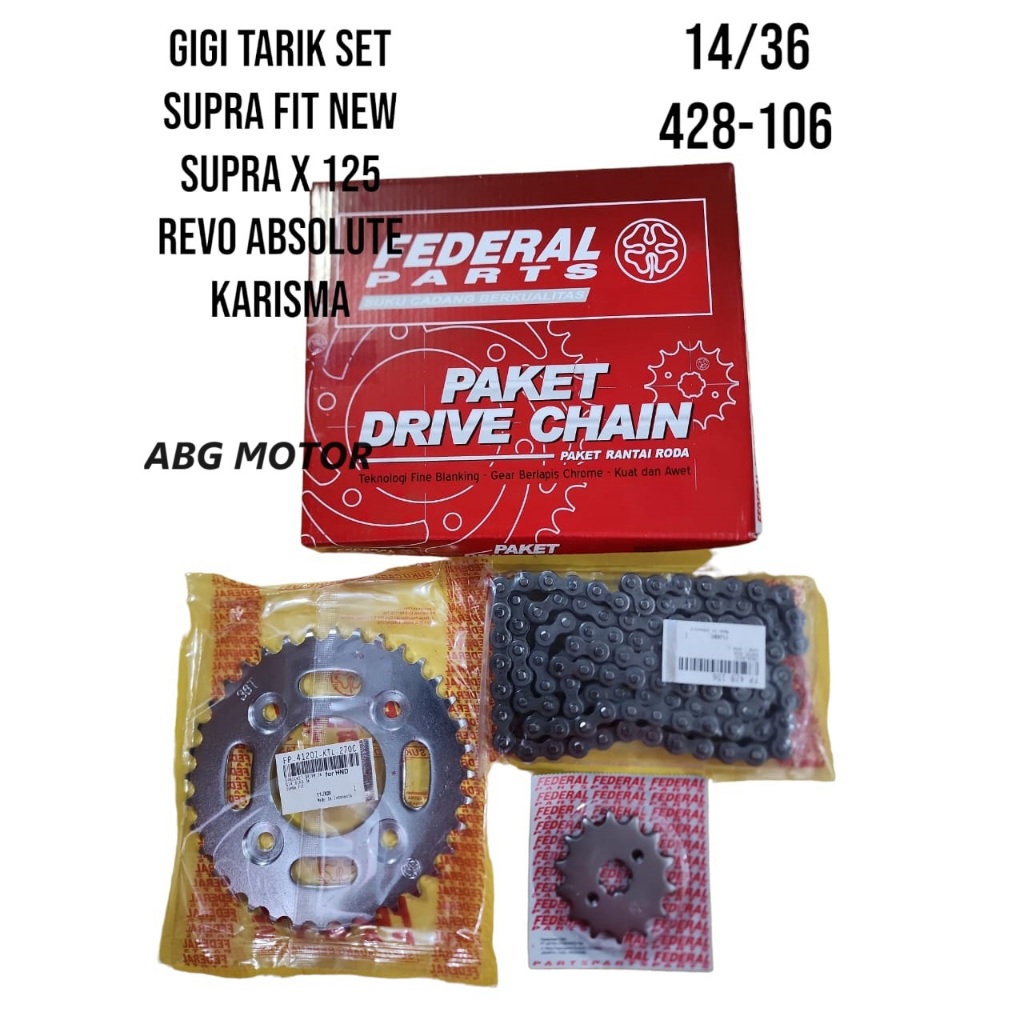GEAR GIR GIGI TARIK KOMPLIT SET SUPRA FIT NEW REVO ABSOLUTE SUPRA X 125 KARISMA FEDERAL PARTS