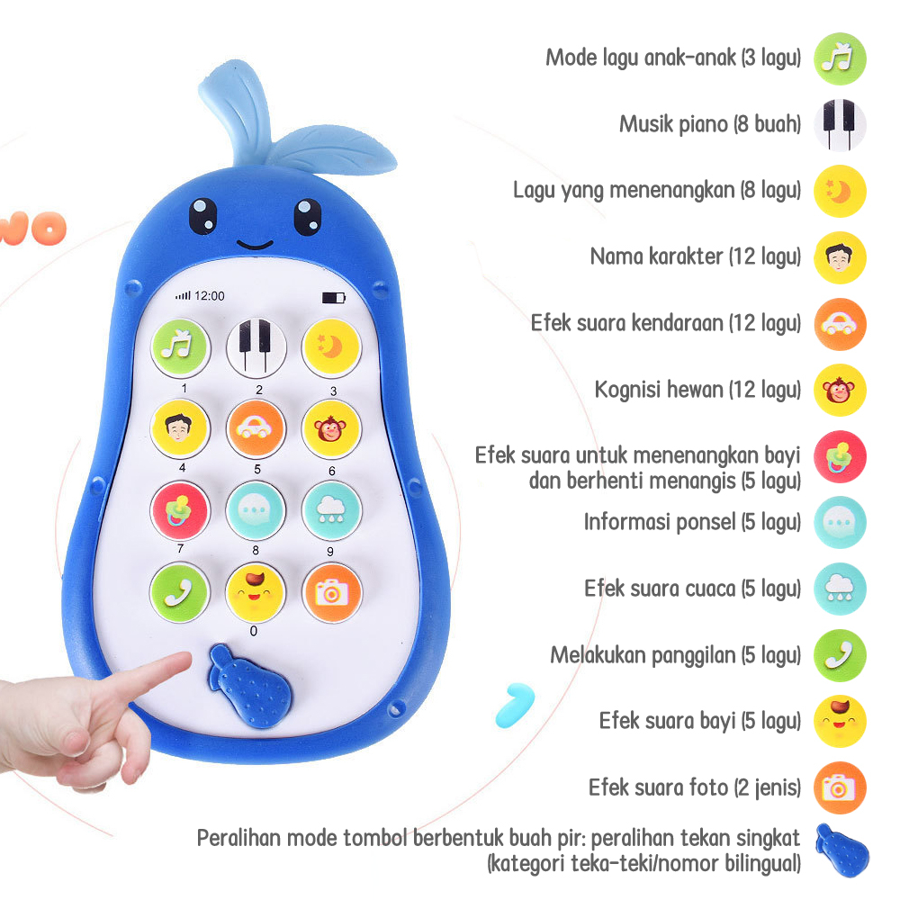 BEVAVAR Mainan Edukasi Ponsel Bayi Mainan Musik Bayi Telepon Handphone Anak-7