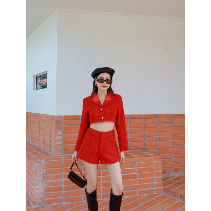 Denna Set (Korean Tweed Crop Top Shorts One Set Import Bangkok)