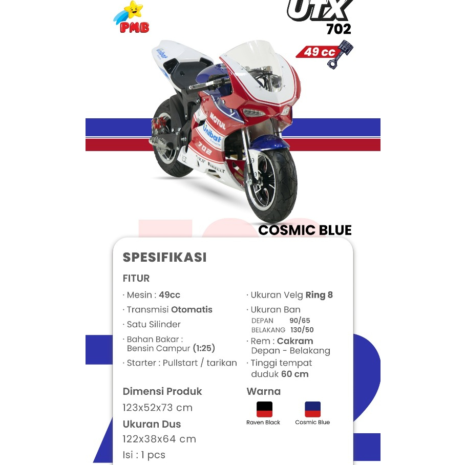Mainan Anak PMB MOTOR BENSIN Otomotif Seru Balap MOTO GP UTX-702 49 CC