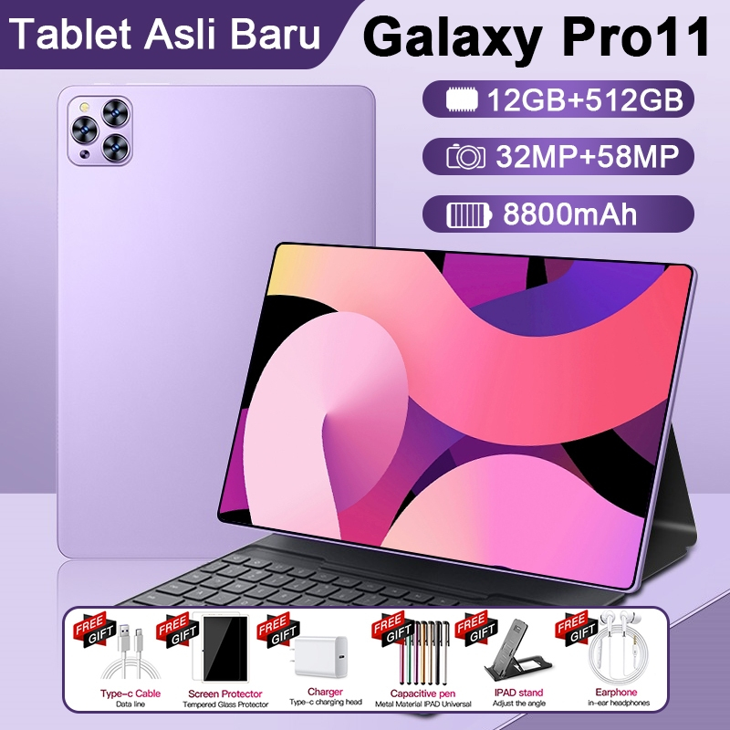 【2024 Terbaru】Tablet PC Murah Asli Baru Galaxy Pro11 12GB/ 512GB Tablet Android 10.1 inch Layar Full Screen Layar Besar Wifi 5G Dual SIM