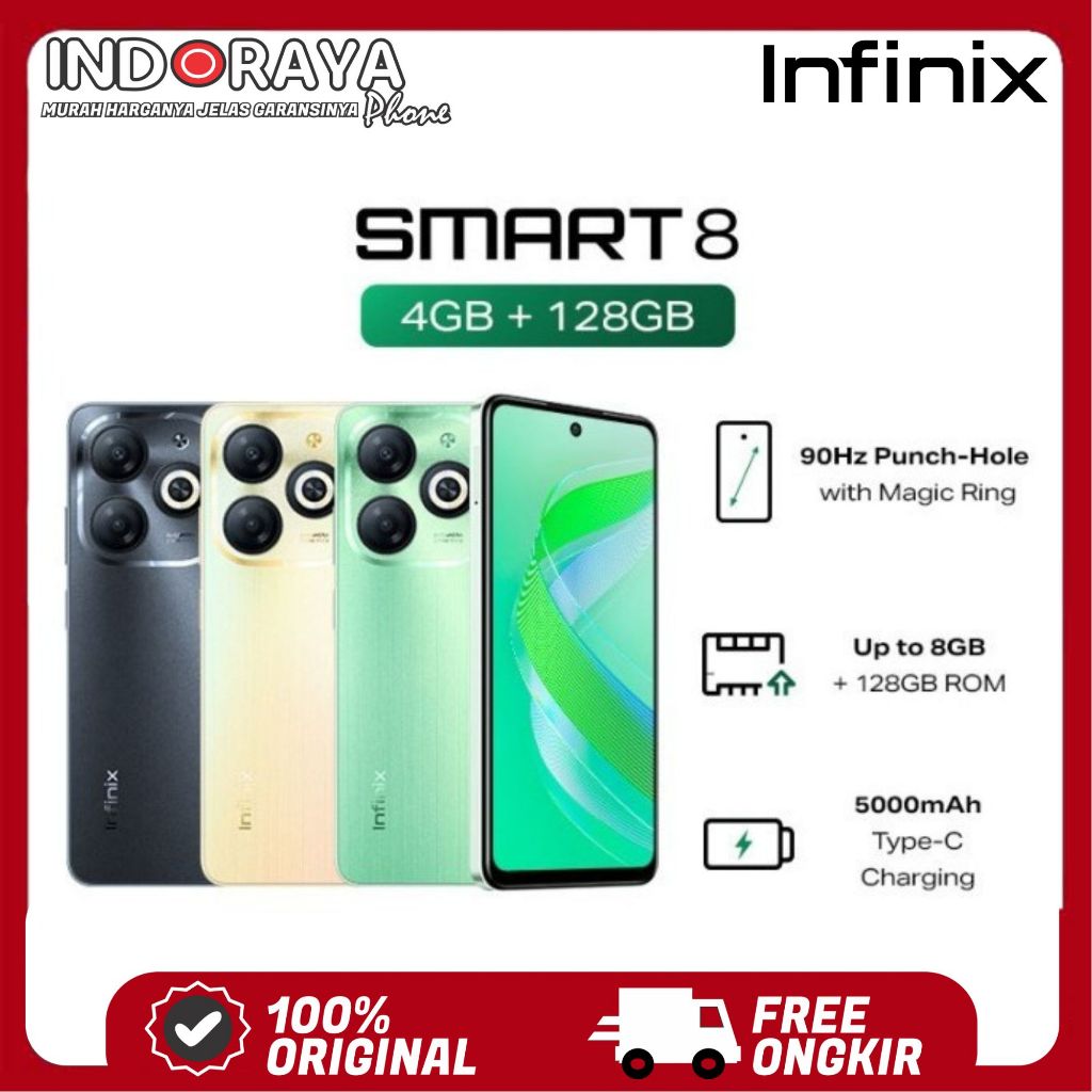 Infinix Smart 8 4/128 GB 3/64 Up to 8GB RAM 6.6" Magic Ring Smartphone Android 4GB / 128GB 3GB / 64G