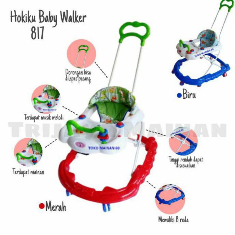 baby Walker HOKIKU 817 / baby Walker murah musik & dorongan / kereta roda bayi