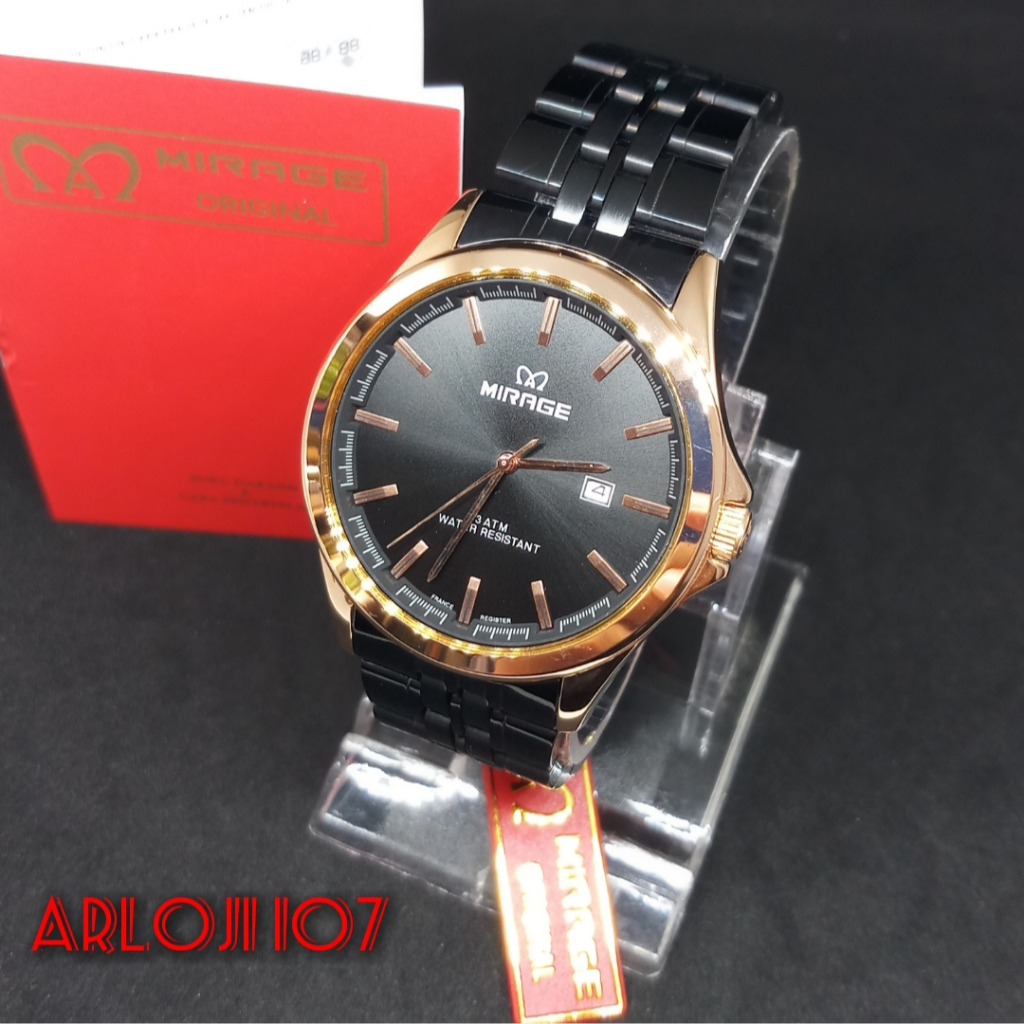 JAM TANGAN MIRAGE PRIA 8709 BRP-M ROSE GOLD BLACK ORIGINAL