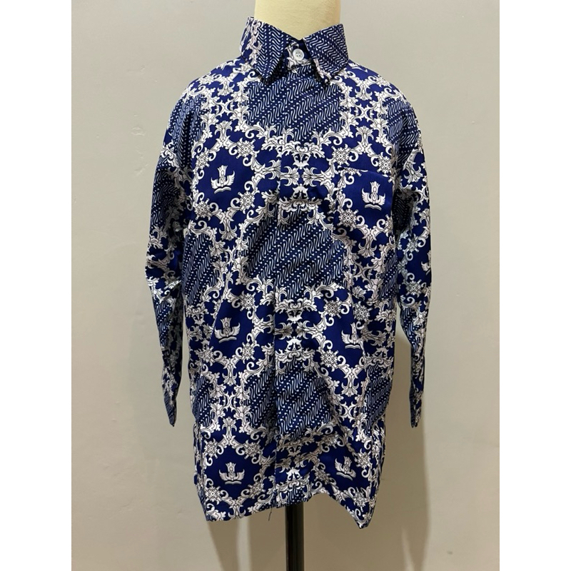Baju batik sd smp motif lereng biru terbaru seragam sd batik baju batik sd lereng biru lengan panjan